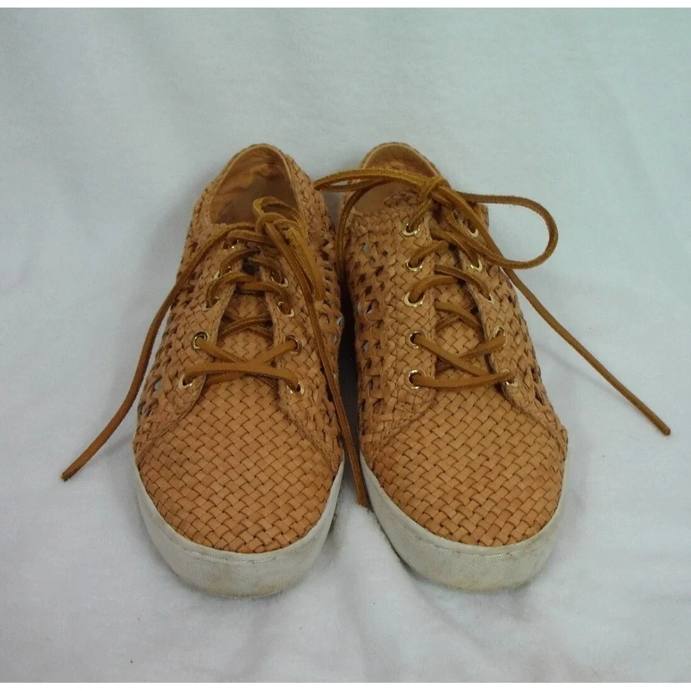 Michael Kors Woven Leather Sneakers Womens 39.5 US9 Brown Comfort Boho Granola
